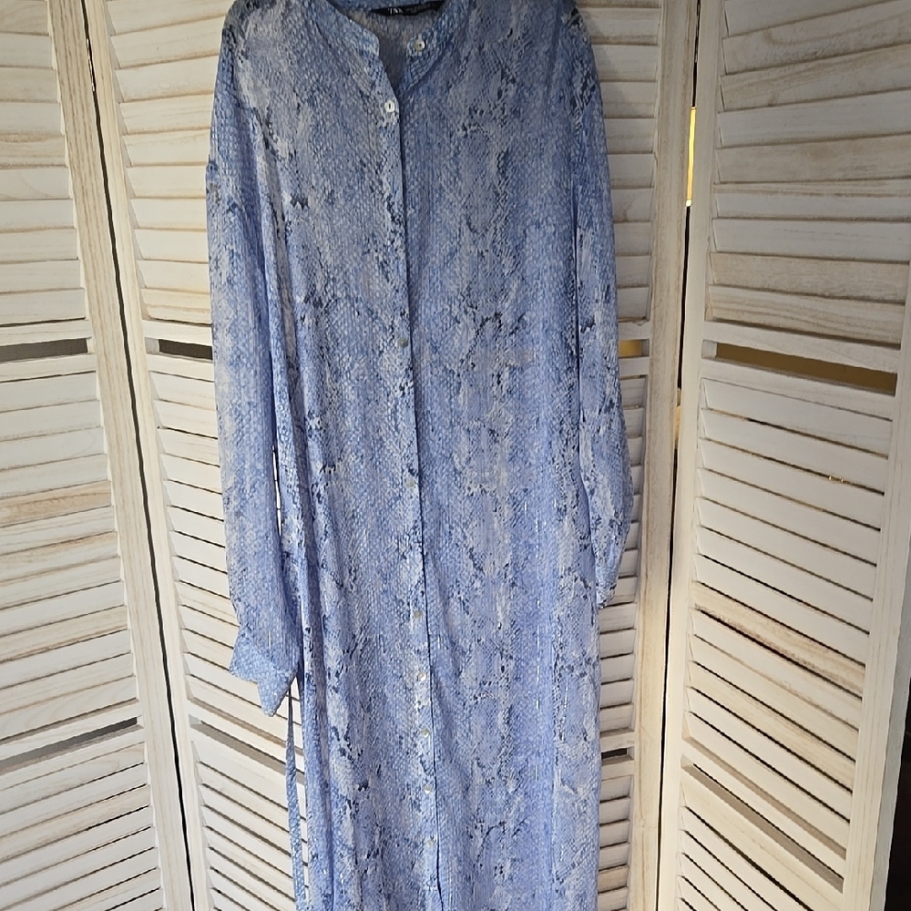 Zara Light Blue Snake-Print Midi Dress